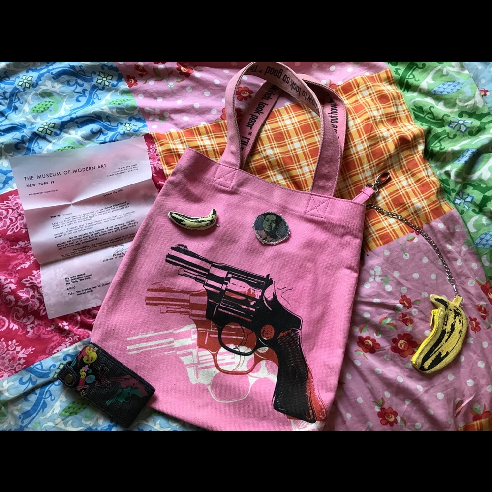 Loop NYC Andy Warhol pink pistol screenprint tote
